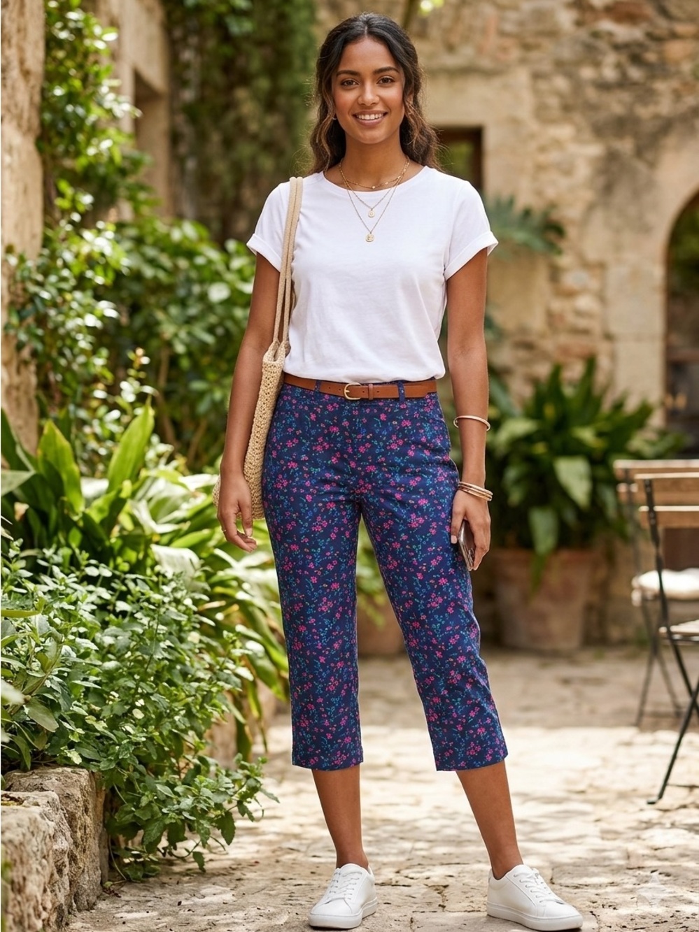 St John Bay Mid Rise Flower Pattern Capri With Pockets size  12 Petite